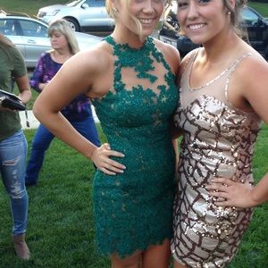 Macduggal Emerald Crystal homecoming dress