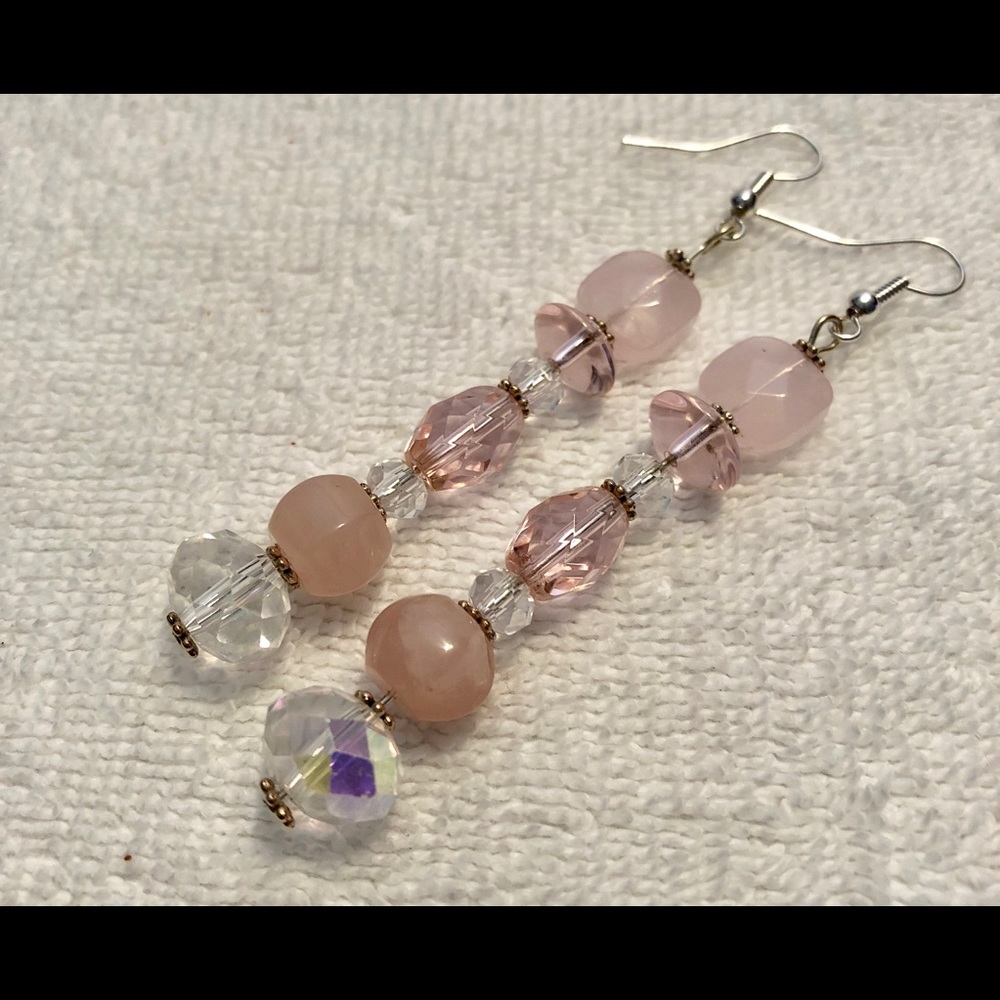 Gorgeous Pink Glass Bead Earrings 2.5" Handmade