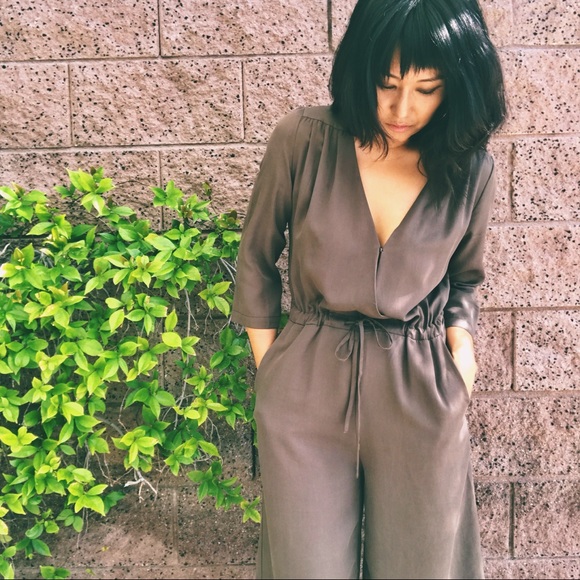 Khaki 3/4 Sleeve Culotte Jumpsuit - Picture 2 of 8