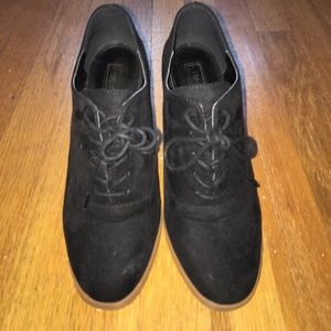 Black suede bootie heels