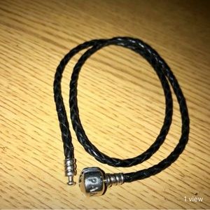 PANDORA black leather wrap bracelet
