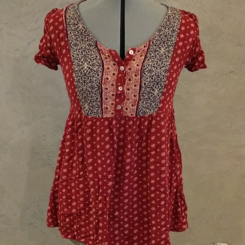 Forever 21 Red Bohemian Button Dress Top