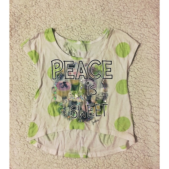 Justice t-shirt polka dot white green sequin - Picture 1 of 4
