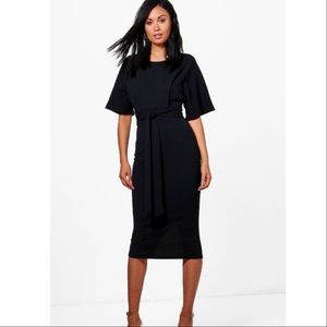 NWT: Black Tie Waist Midi Dress