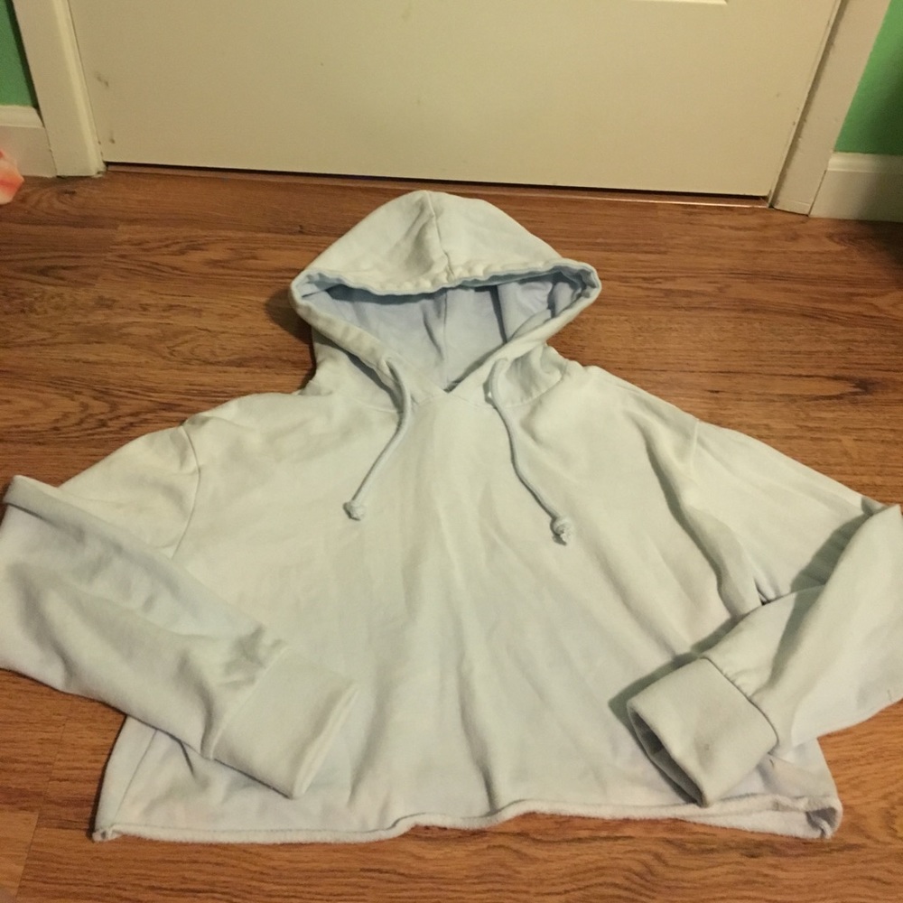 Light Blue Brandy Melville Cropped Hoodie