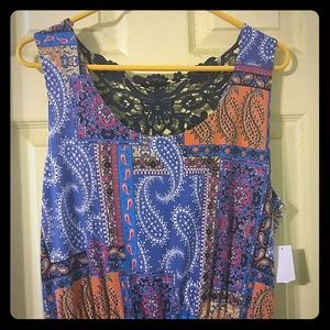 Simply Emma Paisley Crochet Back Maxi Dress NWT