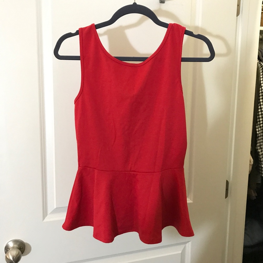Red Peplum Top with Bow Back