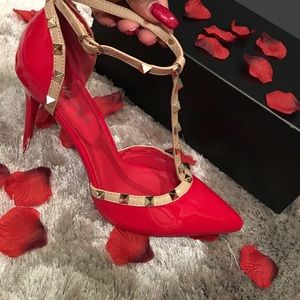 Red & Nude Patent Pumps