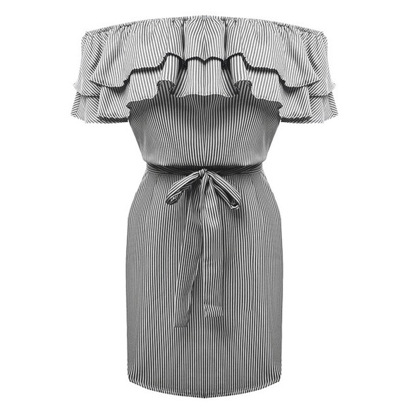 🏖Shoulder off holiday Ruffle dress with belt 💙 - Picture 3 of 6