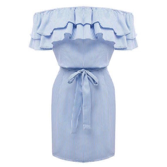 🏖Shoulder off holiday Ruffle dress with belt 💙 - Picture 5 of 6