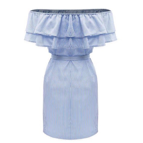 🏖Shoulder off holiday Ruffle dress with belt 💙 - Picture 6 of 6