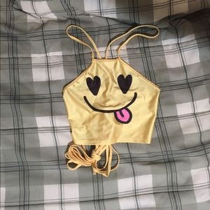Yellow smiley face crop top, shirt