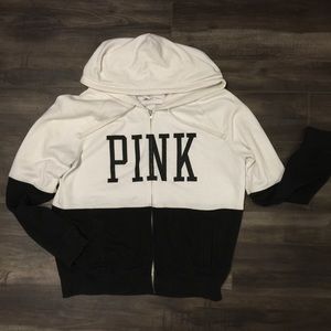 Victoria Secret PINK black and white zip up hoodie
