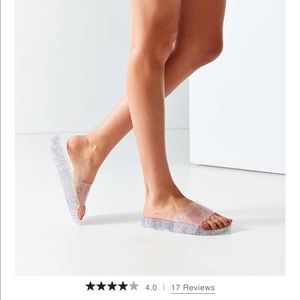 Jelly rainbow glitter pool slides. Clear