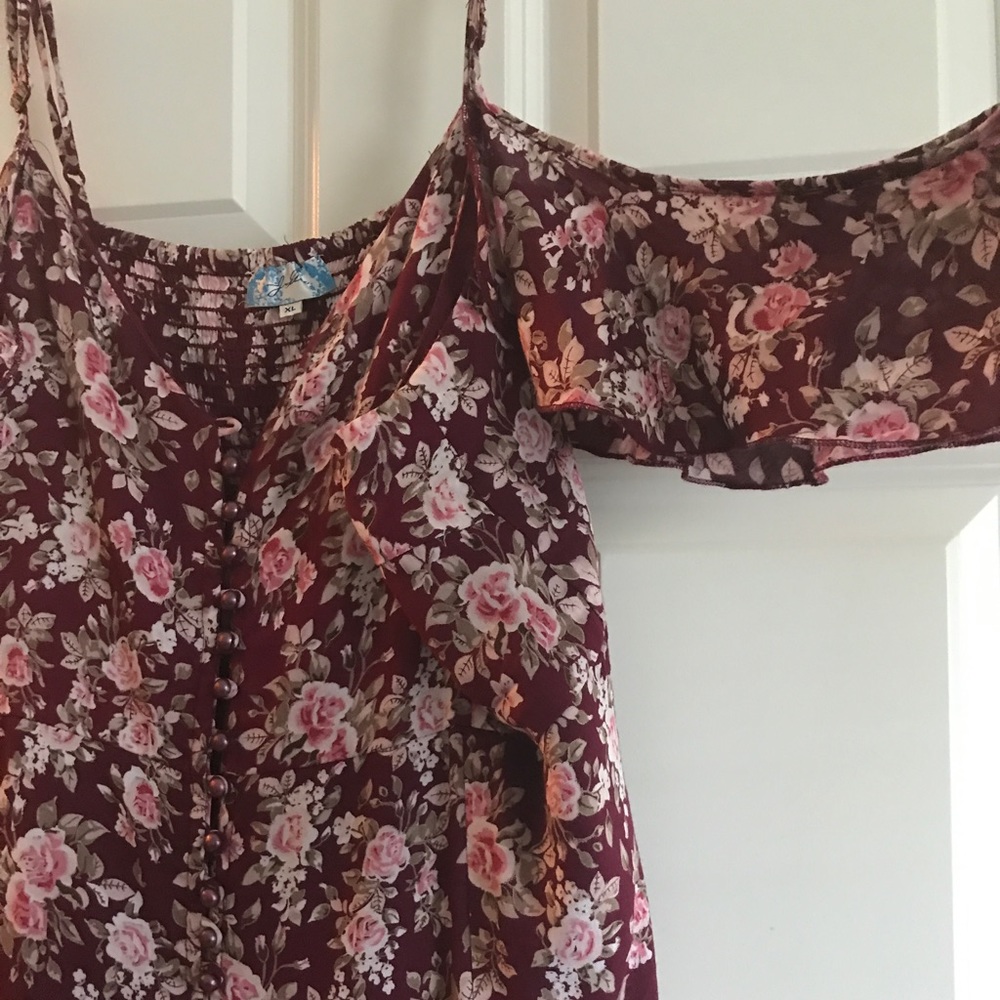 Burgundy Off Shoulder Floral Maxi