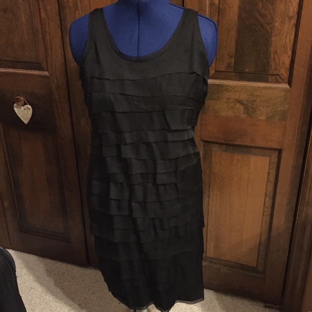 Black ruffled tiered cocktail little black dress