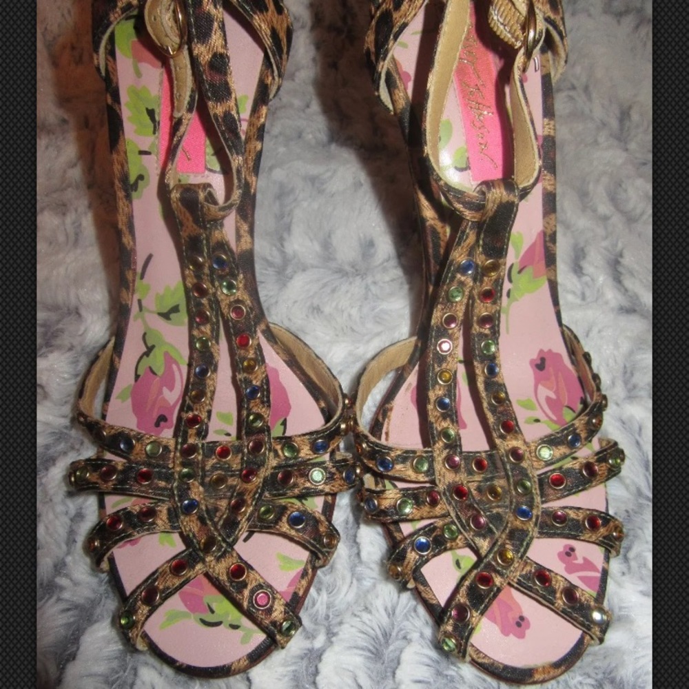 Cheetah Print Betsey Johnson heels w/ Rhinestones