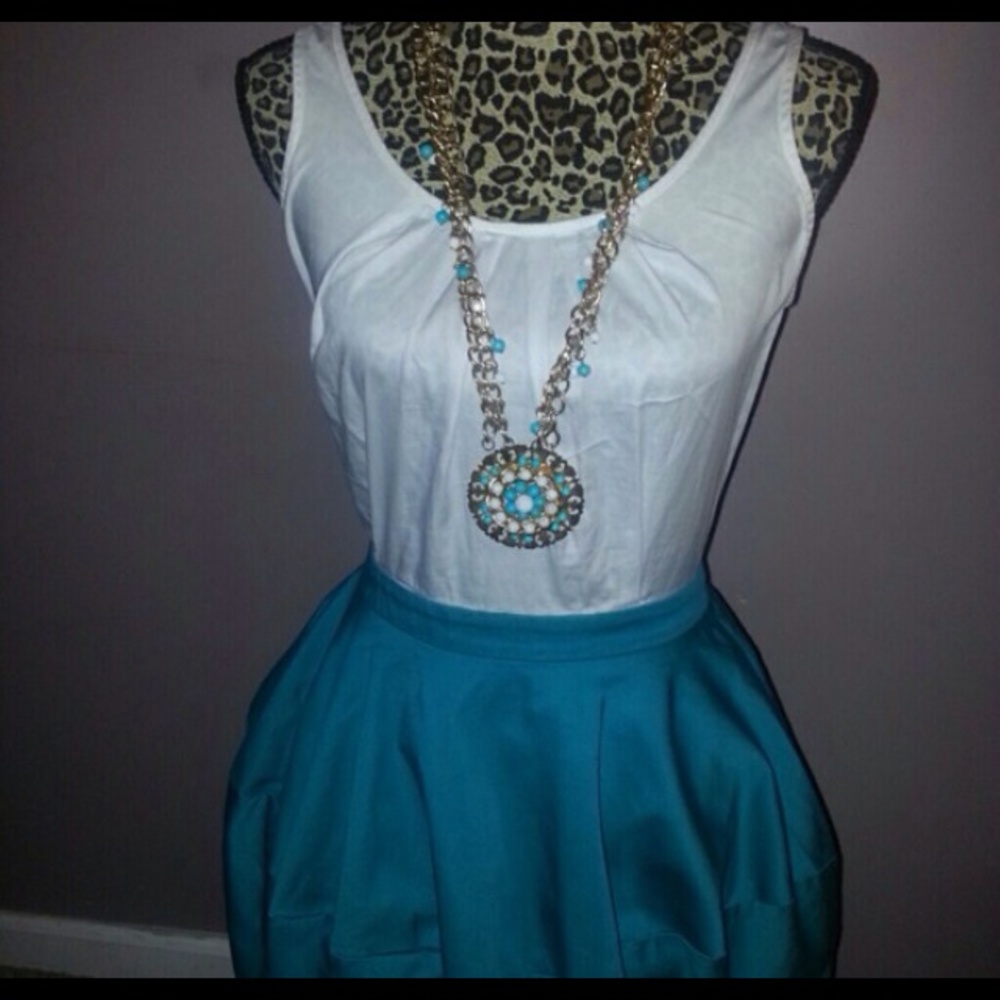 TEAL & WHITE BALLOON DRESS