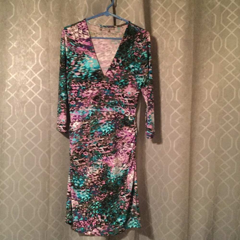 Animal Print Midi Dress with Faux Diamond Accents