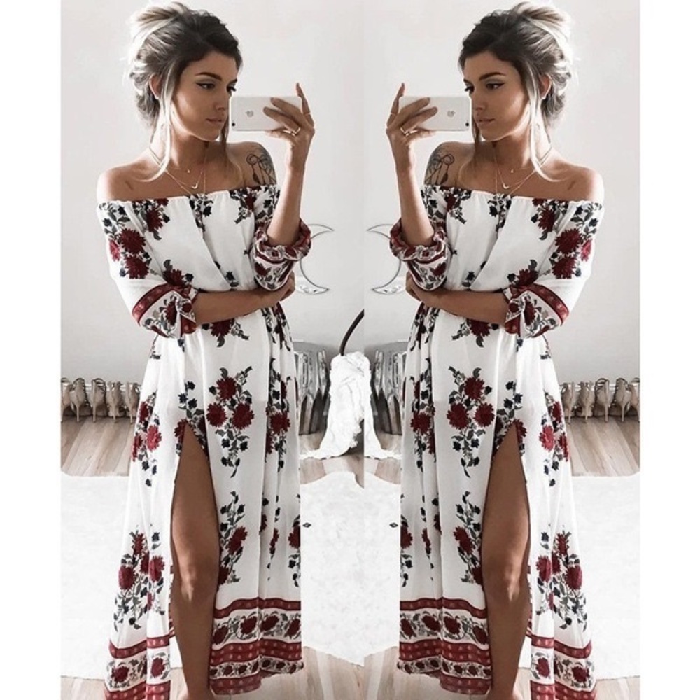 💐Pretty bohemian floral shoulder off dress💐