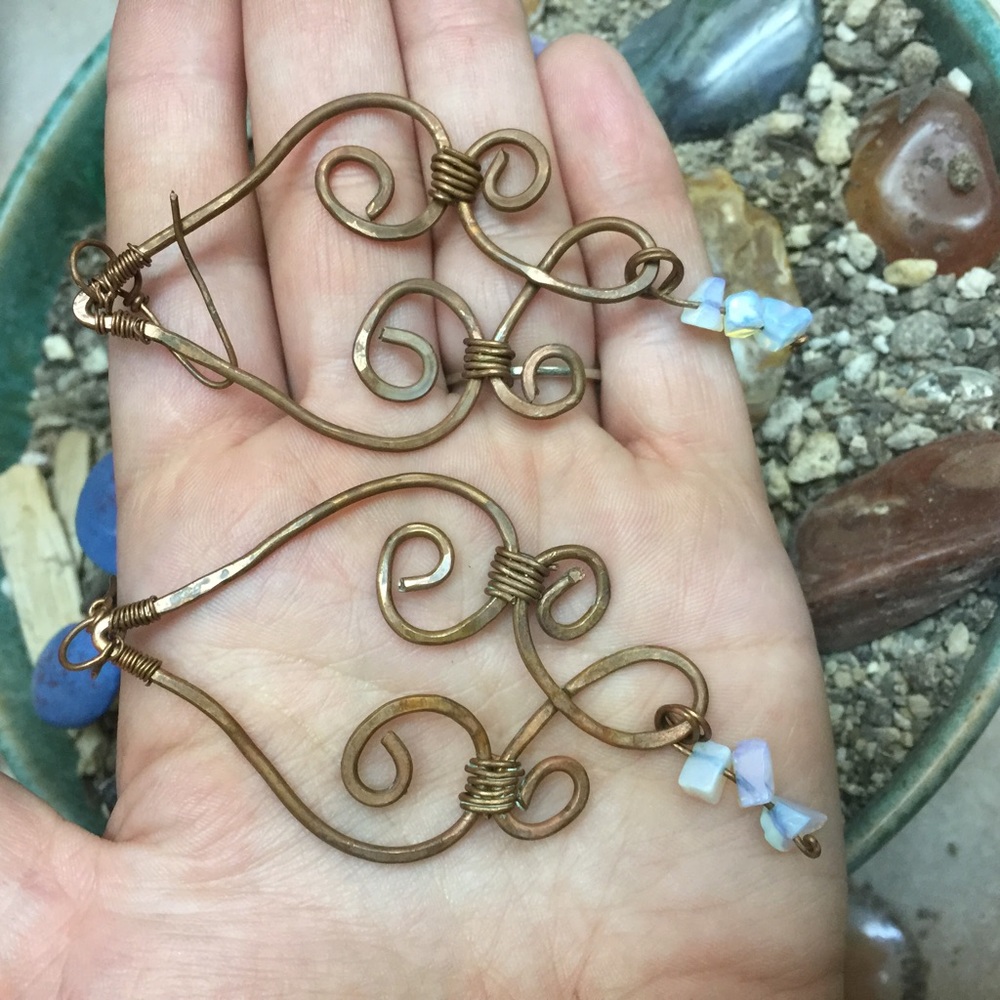 Opal copper earrings