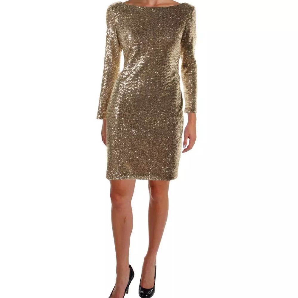 Lauren Ralph Evening Gold Sequin Cocktail Dress