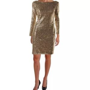 Lauren Ralph Evening Gold Sequin Cocktail Dress