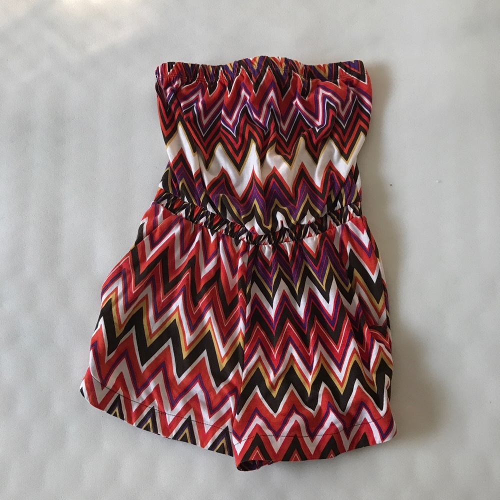 Strapless Chevron Striped Romper w/ Pockets!!