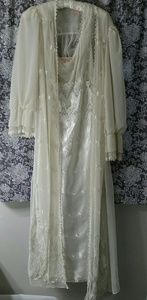 Saks fifth avenue satin nightgown with lace robe.
