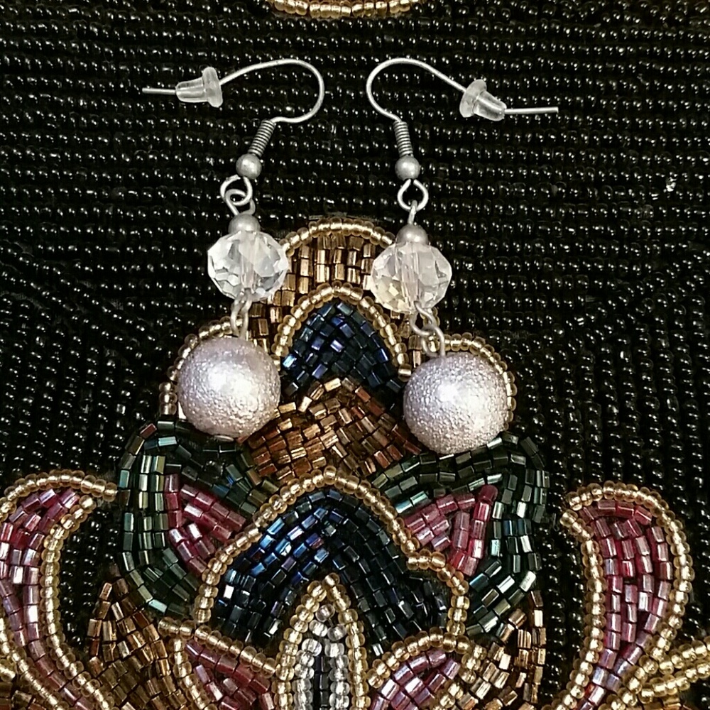 Silver beaded dangle earrings