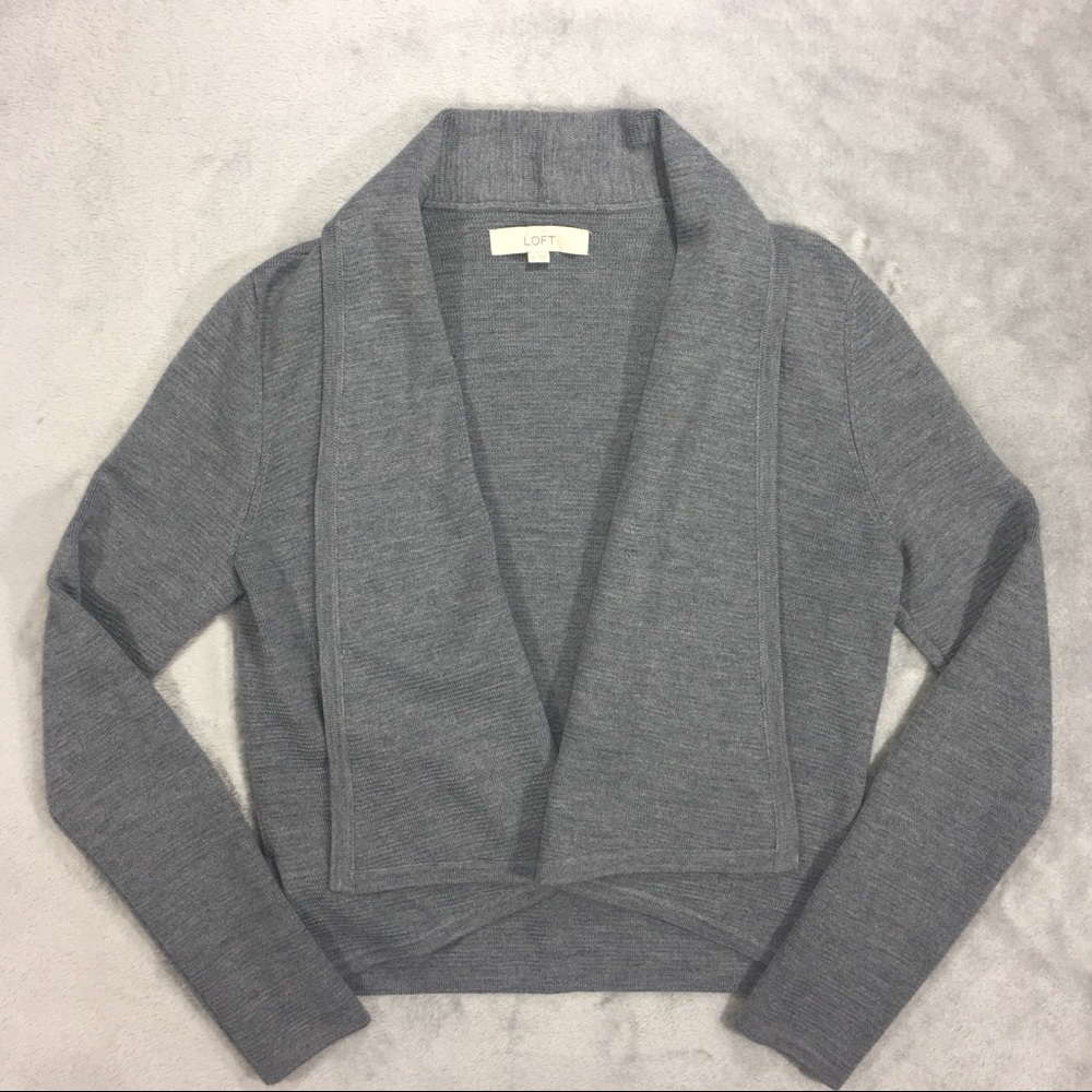 LOFT Grey Wool Open Cardigan