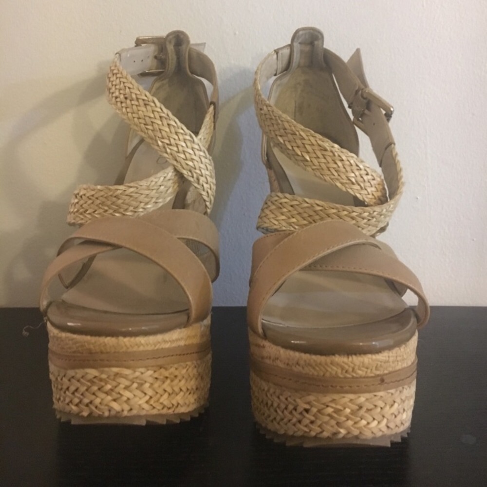 Tan Strappy Wedges.