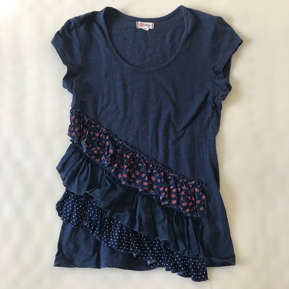 Navy Blue Ruffle T-Shirt
