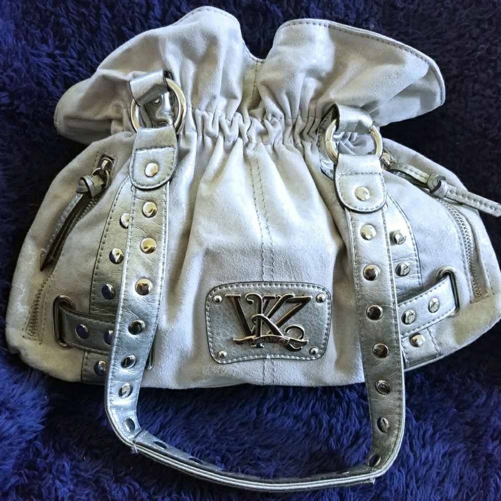Kathy Van Zeeland handbag silver purse suede