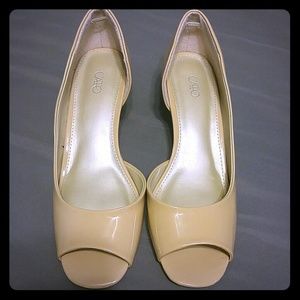 Beige/Nude Kitten Heel Open Toe Pumps