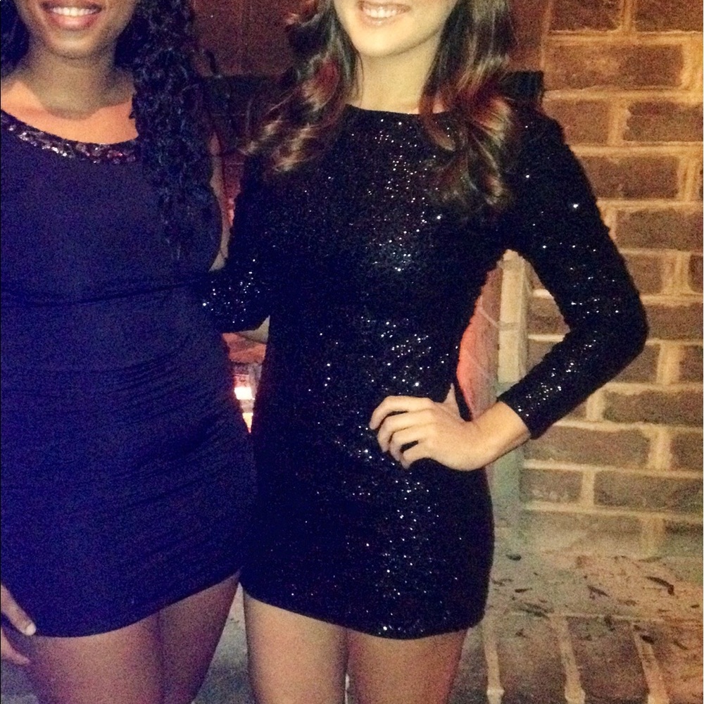 H&M Black Sequin Mini Dress size 8!