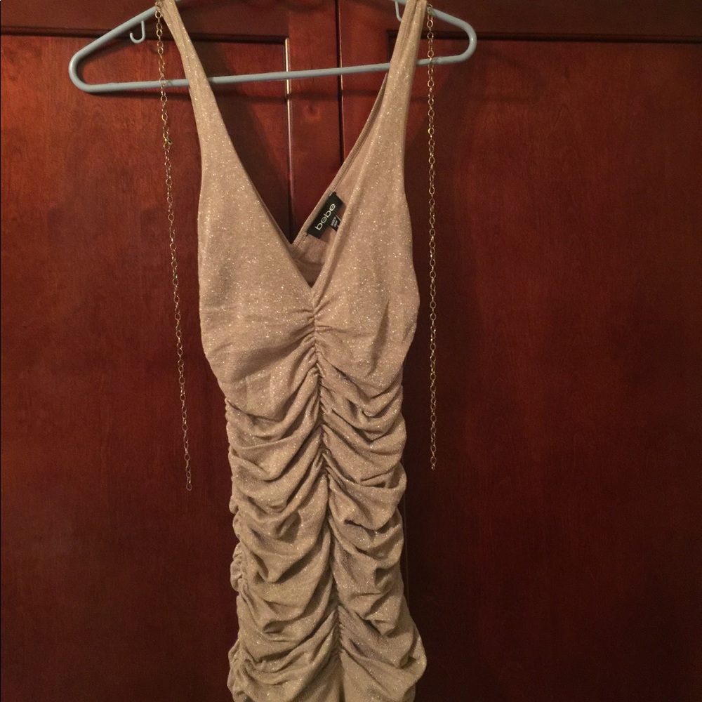 Champagne evening mini dress.