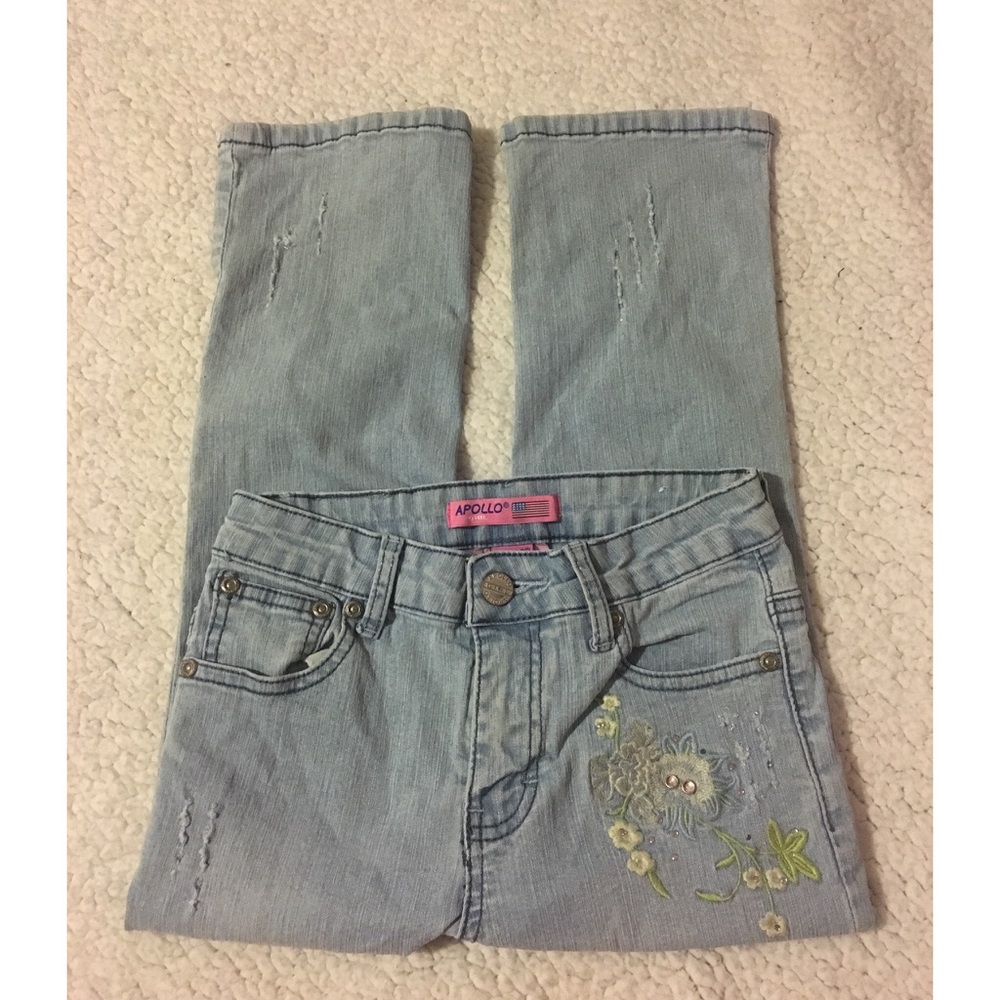 EUC Girls Apollo flower sequin beaded jean
