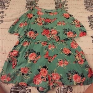 Teal floral romper
