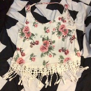 White Floral Print Crop Tank Top