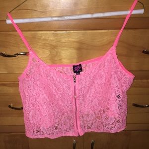2B Bebe pink lace zip up shirt
