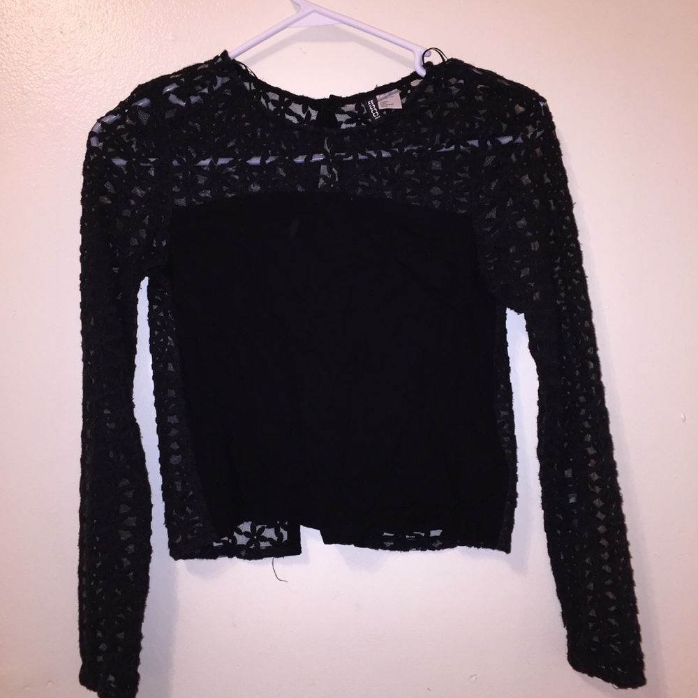 H & M see through black button up back crop top