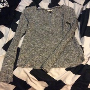 Grey Knit Open Back Long Sleeve Sweater