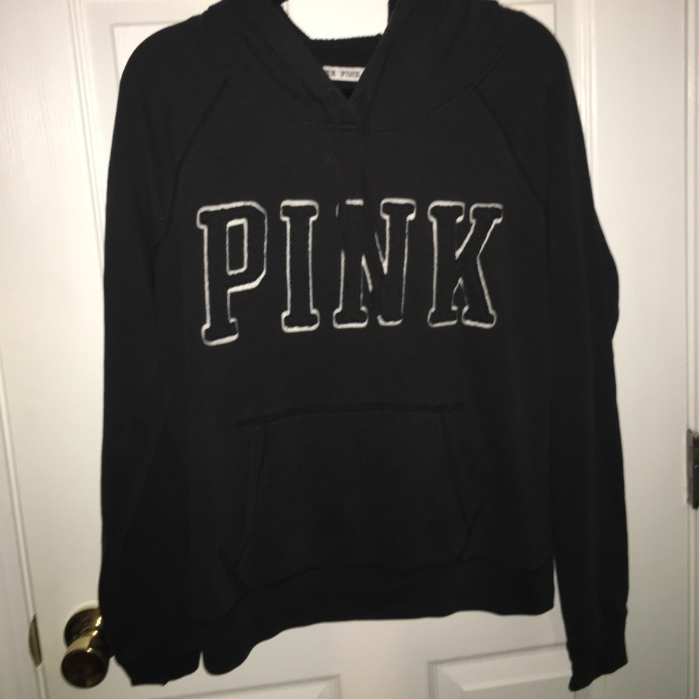 VS Pink all black hooded sweatshirt