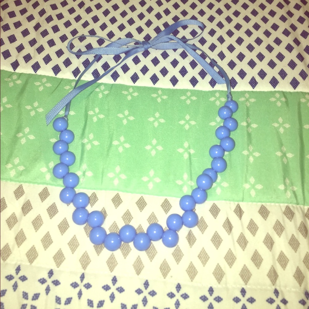 Blue beaded ribbon necklace💙