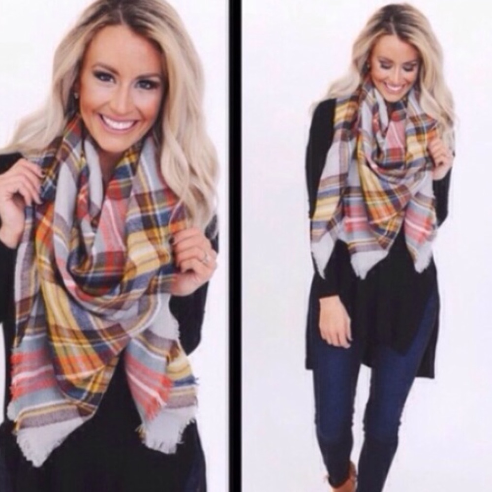 New Yellow Tartan Plaid Oversized Blanket Scarf