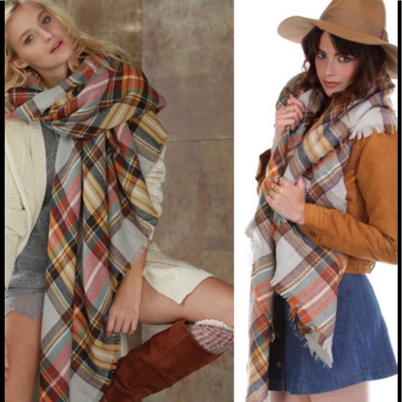 New Yellow Tartan Plaid Oversized Blanket Scarf - Picture 2 of 2