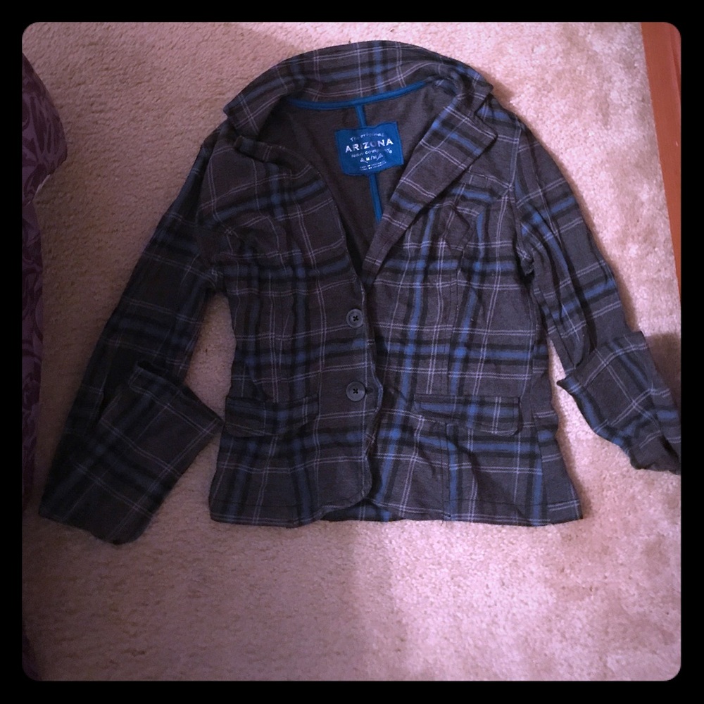 Gray blue and black striped blazer