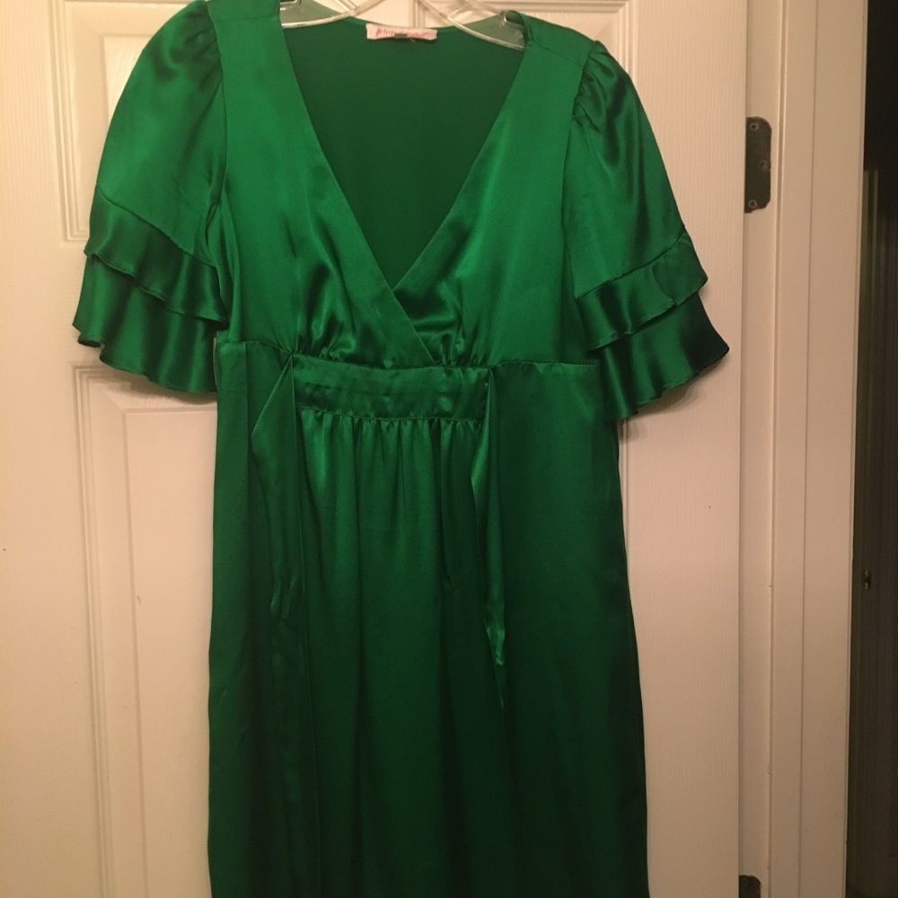 Betsey Johnson vintage green 100%silk dress