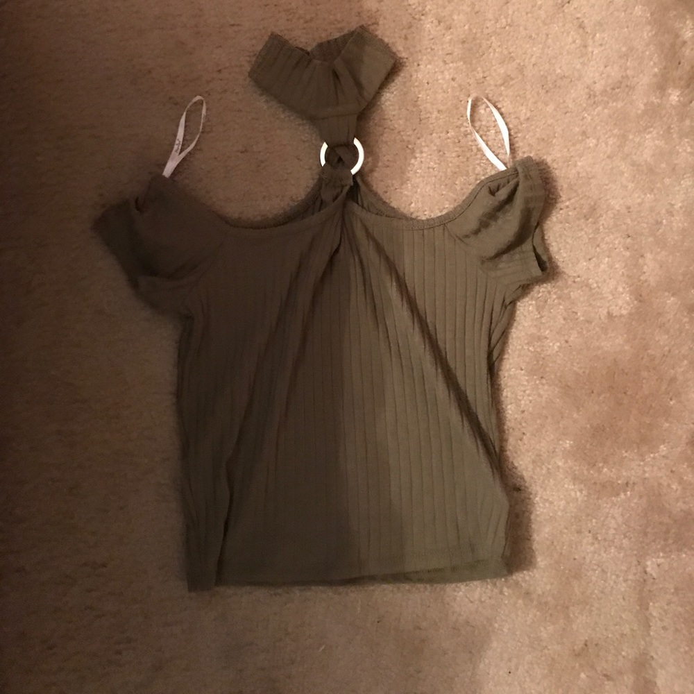 Green cut-out shoulder shirt